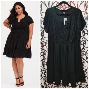 TORRID Plus Black Lace Detail Challis Skater Dress
